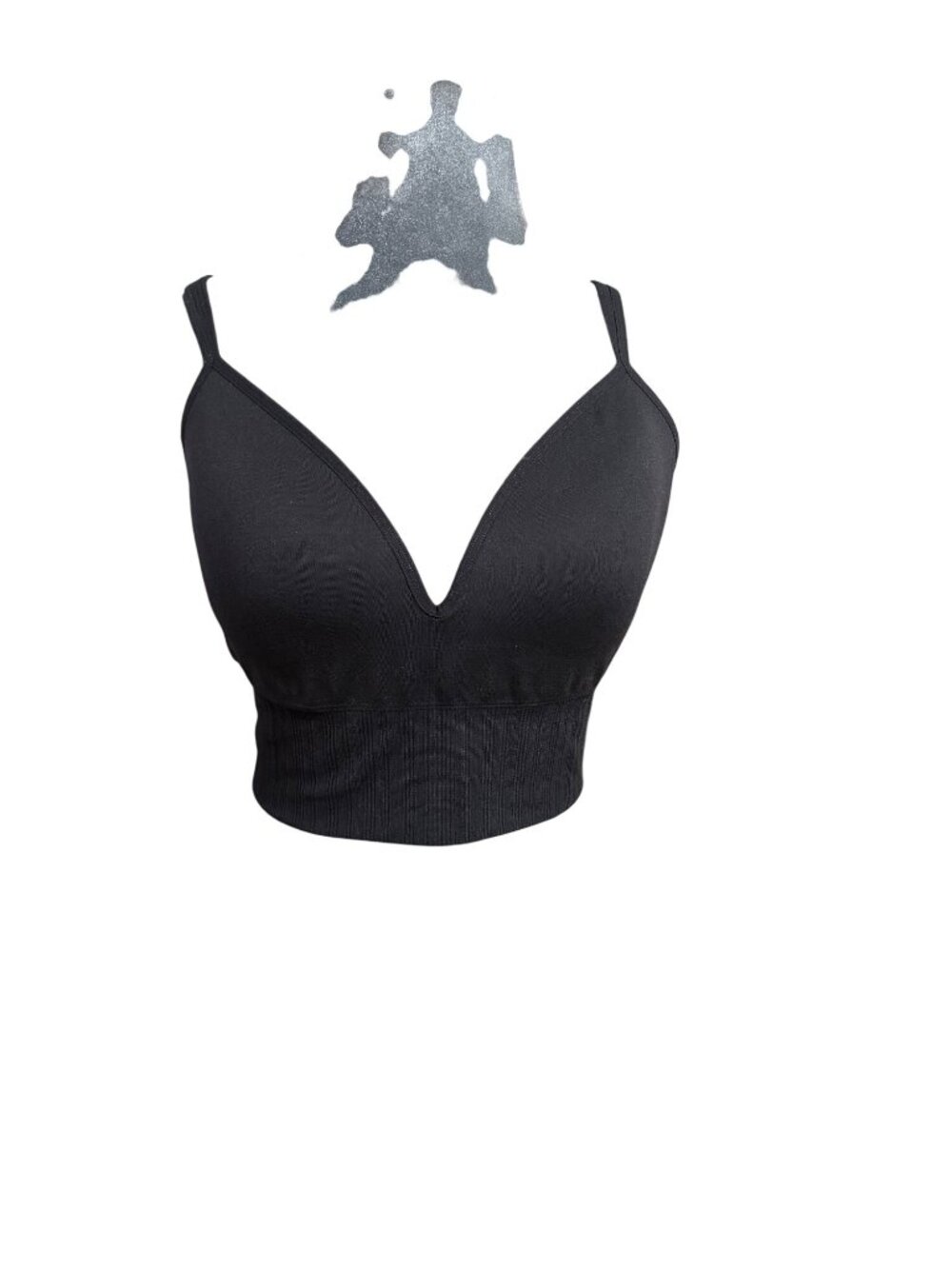 Athleta Black Ribbed V-Neck Sports Bra With Adjustable Straps Medium Support Siz